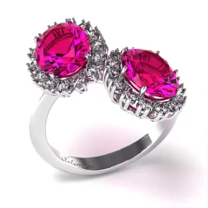 Anello Artemide Design Doppio Ovale Con Rubino e Diamanti Lirimy