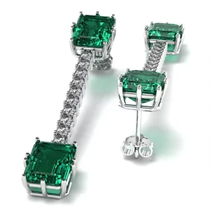 Orecchini Afrodite Taglio Smeraldo con Smeraldi e Diamanti Lirimy