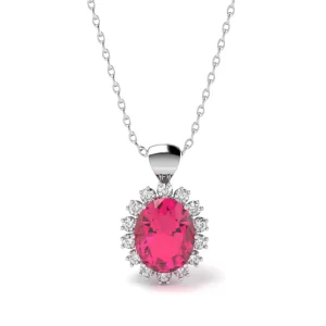 Collana Artemide in Argento Design Ovale con Rubino e Diamanti Lirimy