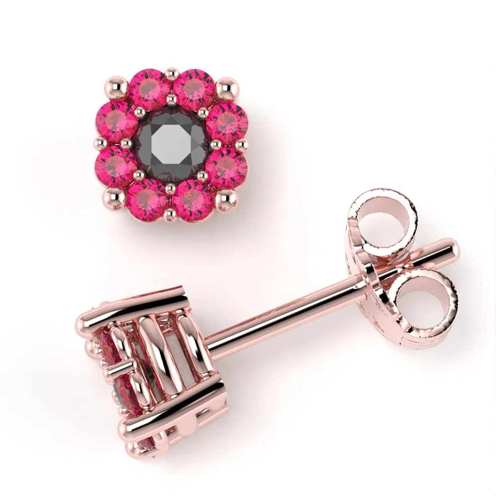 Orecchini Magic in Oro Rosa con Diamante Nero e Rubini Lirimy 4