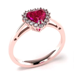 Anello Cuore in Oro Rosa con Rubino e Diamanti Lirimy