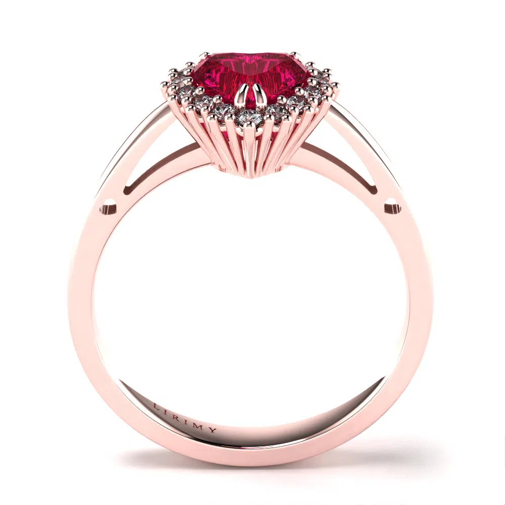 Anello Cuore in Oro Rosa con Rubino e Diamanti Lirimy 3