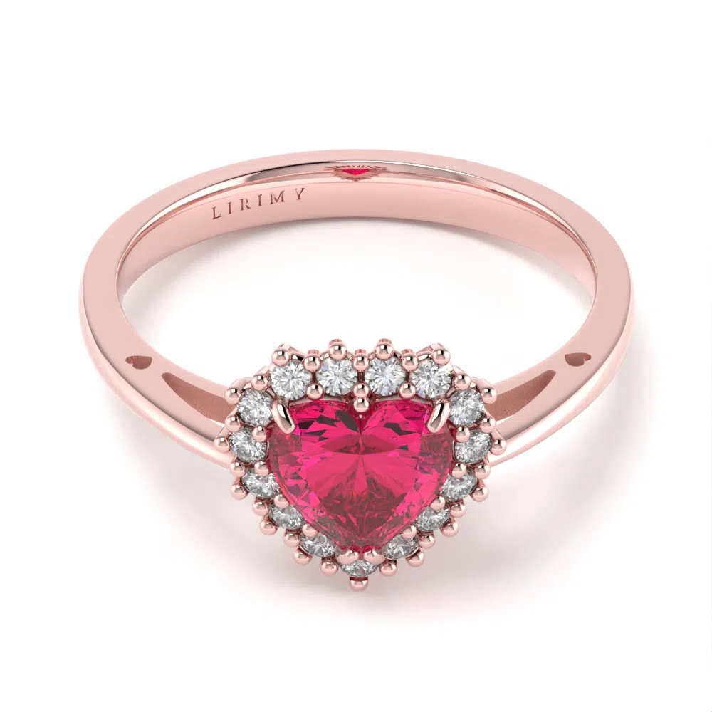 Anello Cuore in Oro Rosa con Rubino e Diamanti Lirimy 4