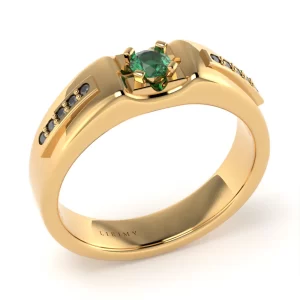 Anello Soliman in Oro Giallo con Smeraldo e Diamanti Neri Lirimy