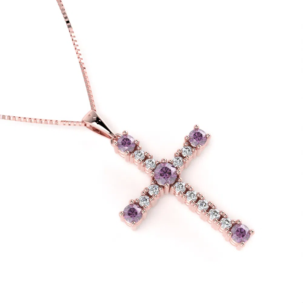 Collana Cross in Oro Rosa con Ametiste e Diamanti Lirimy 3