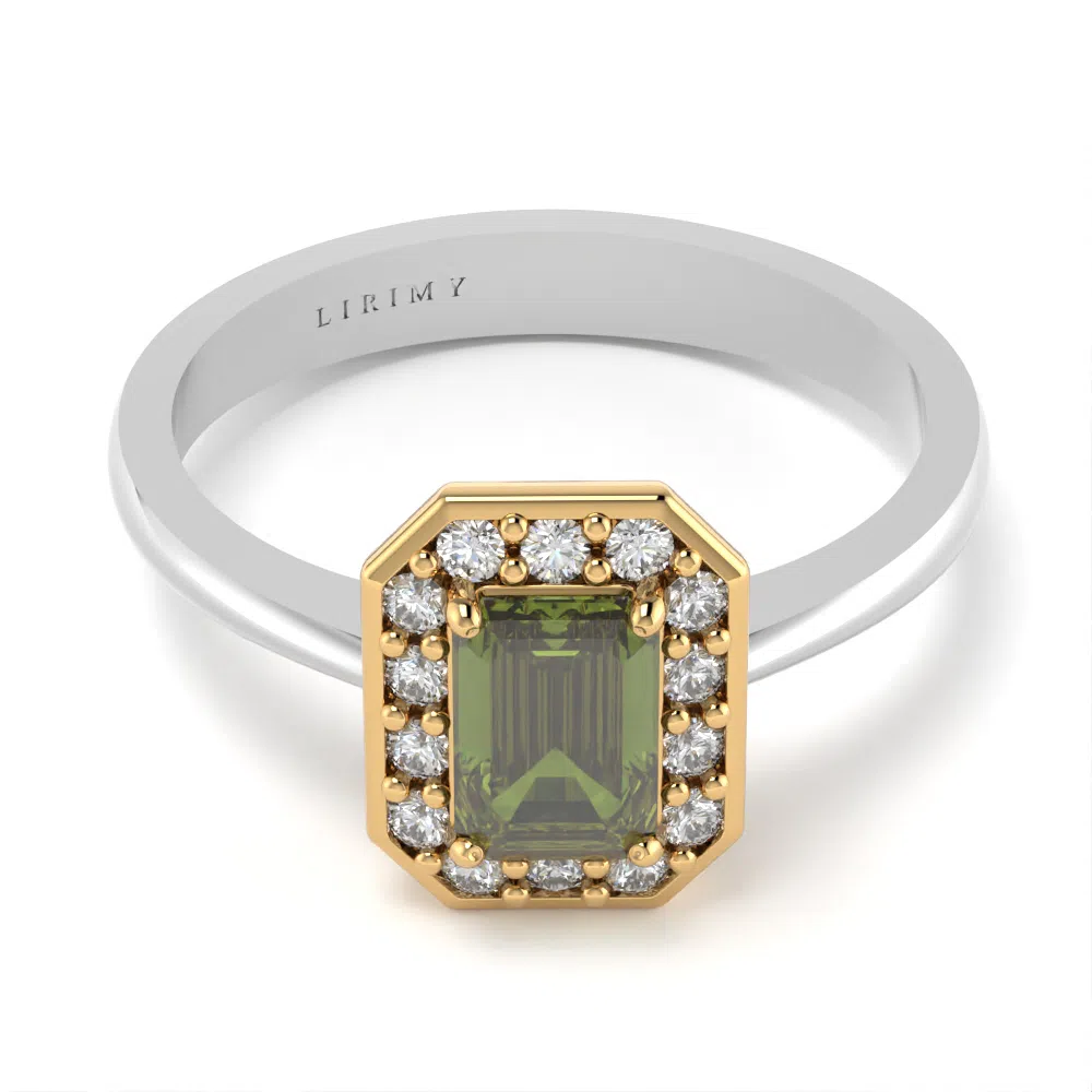Anello Rea in Oro Bianco e Giallo con Zaffiro Verde e Diamanti Lirimy 4