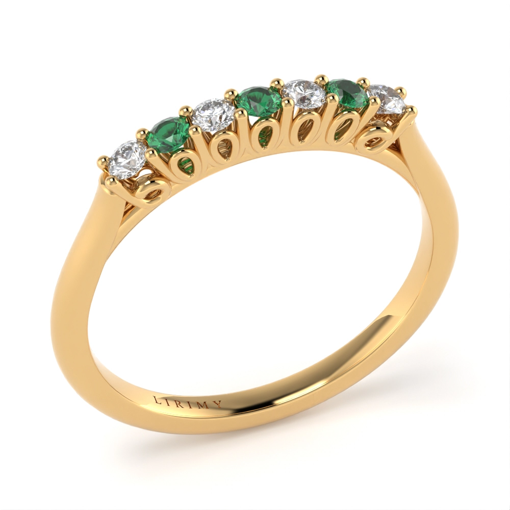 Anello Idril in Oro Giallo con Diamanti e Smeraldi Lirimy