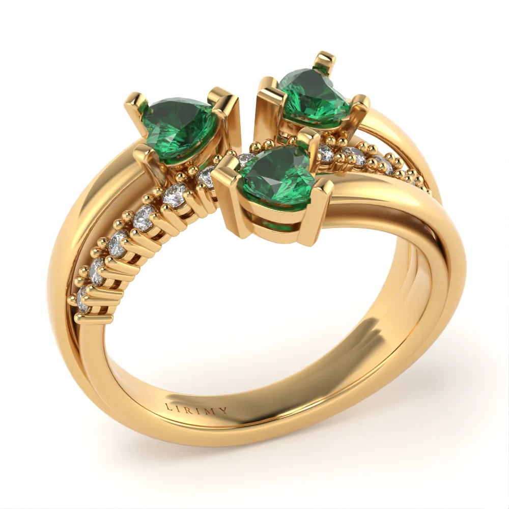 Anello Andromeda in Oro Giallo con Smeraldi e Diamanti Lirimy