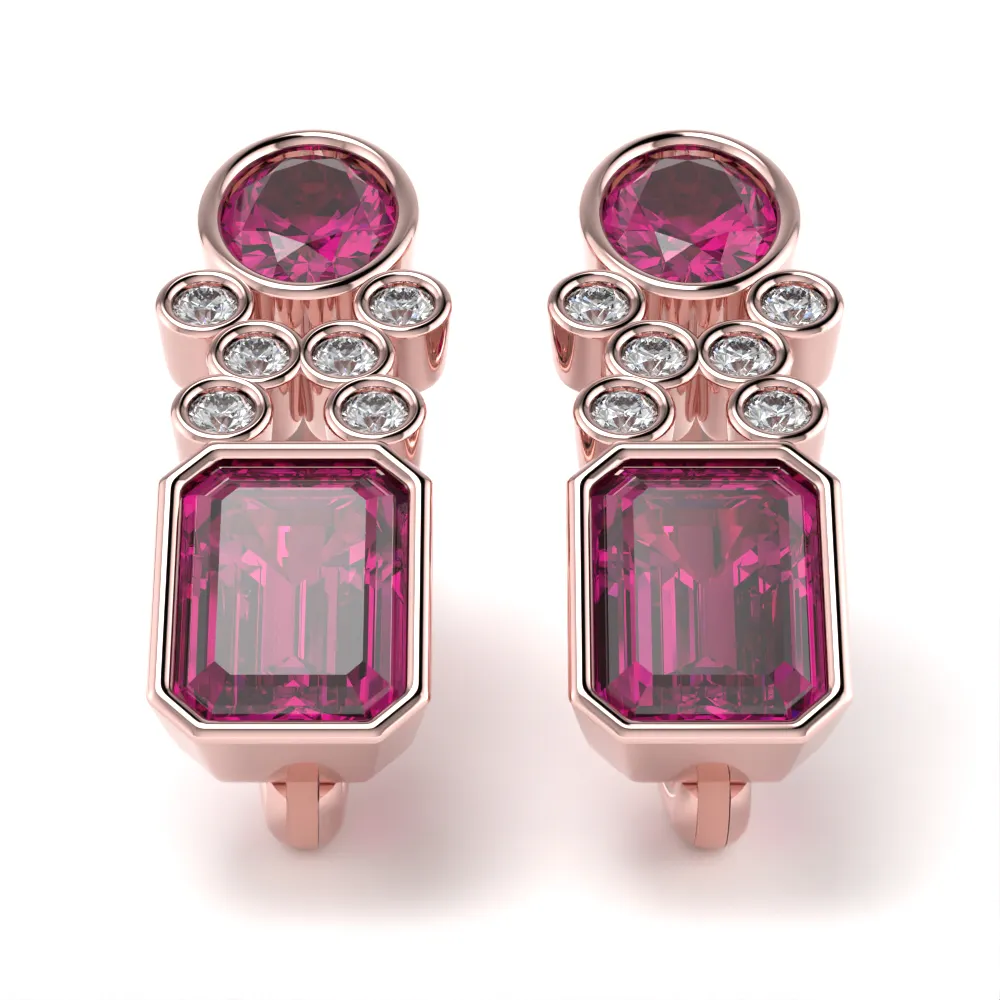 Orecchini Miriel in Oro Rosa con Rodoliti e Diamanti Lirimy 2