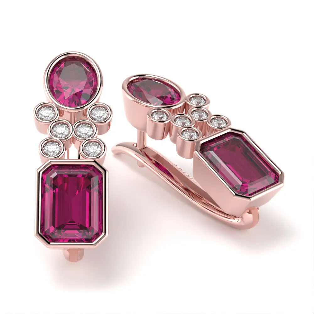 Orecchini Miriel in Oro Rosa con Rodoliti e Diamanti Lirimy 3
