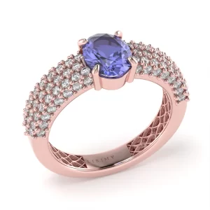 Anello Radiante in Oro Rosa con Tanzanite e Diamanti Lirimy