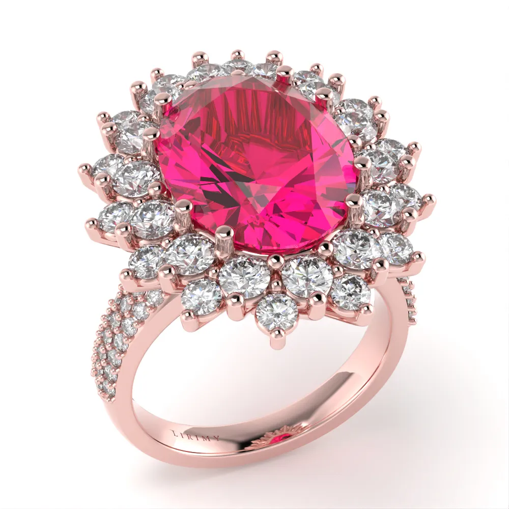 Anello Esplosione in Oro Rosa con Rubino e Diamanti Lirimy