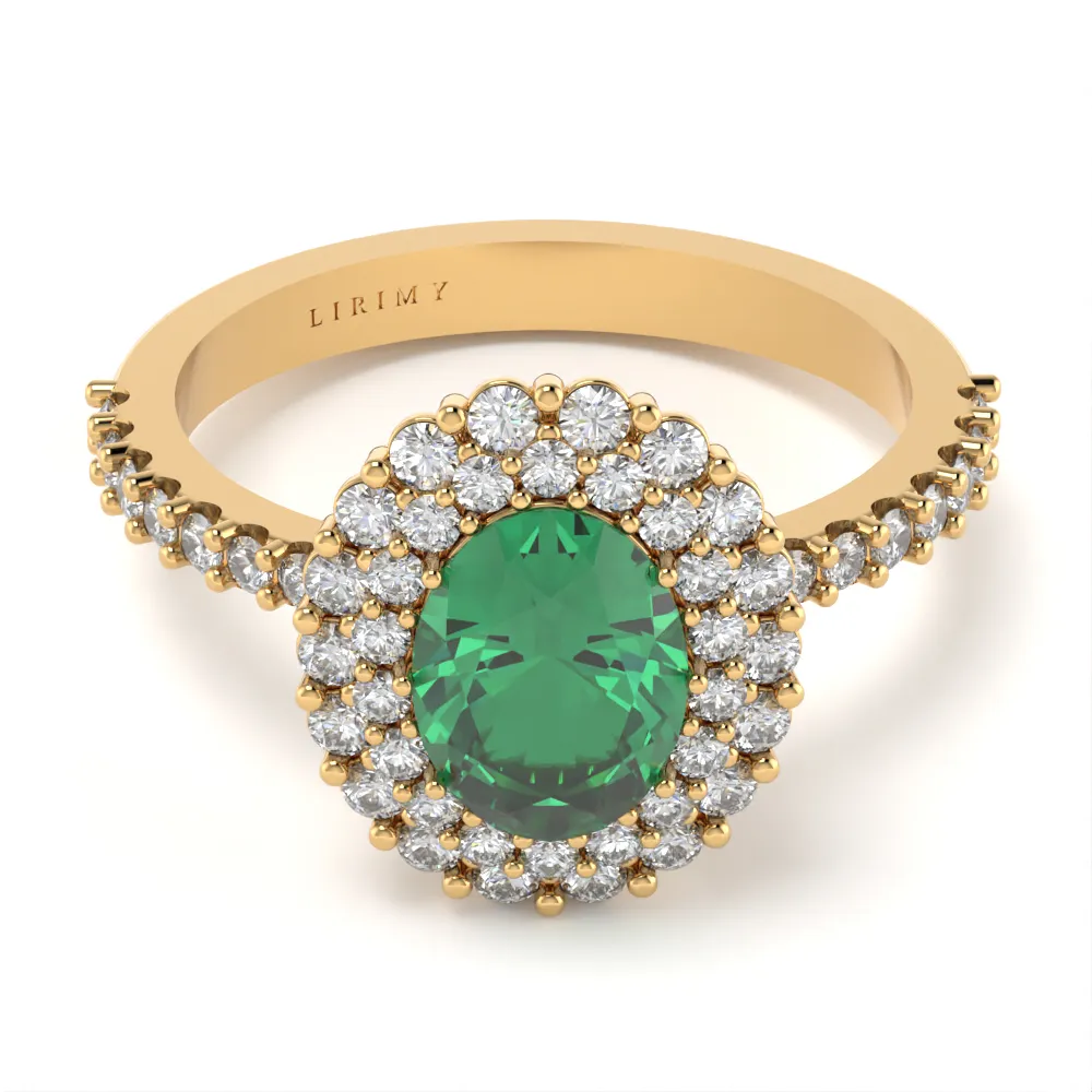 Anello Estasi in Oro Giallo con Smeraldo e Diamanti Lirimy 4