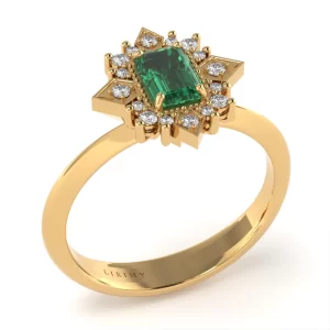 Anello Anthea in Oro Giallo con Smeraldo e Diamanti Lirimy