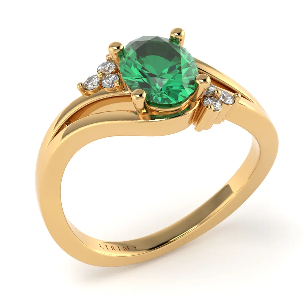 Anello Vitas in Oro Giallo con Smeraldo e Diamanti Lirimy