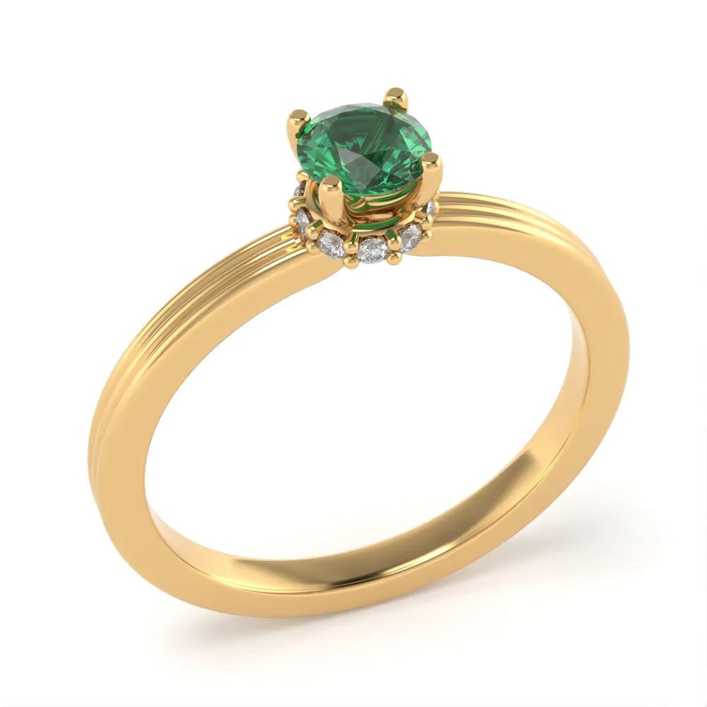 Anello Crown in Oro Giallo con Smeraldo e Diamanti Lirimy