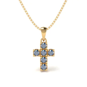 Collana Croce in Oro Giallo con Diamanti Blu Lirimy