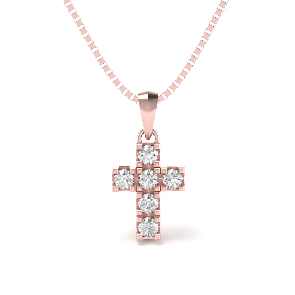 Collana Croce in Oro Rosa con Diamanti Lirimy