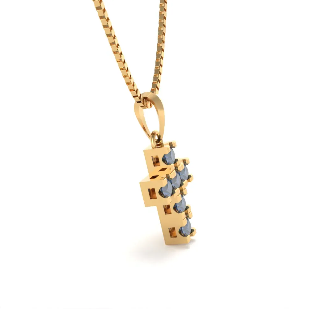 Collana Croce in Oro Giallo con Diamanti Blu Lirimy 4