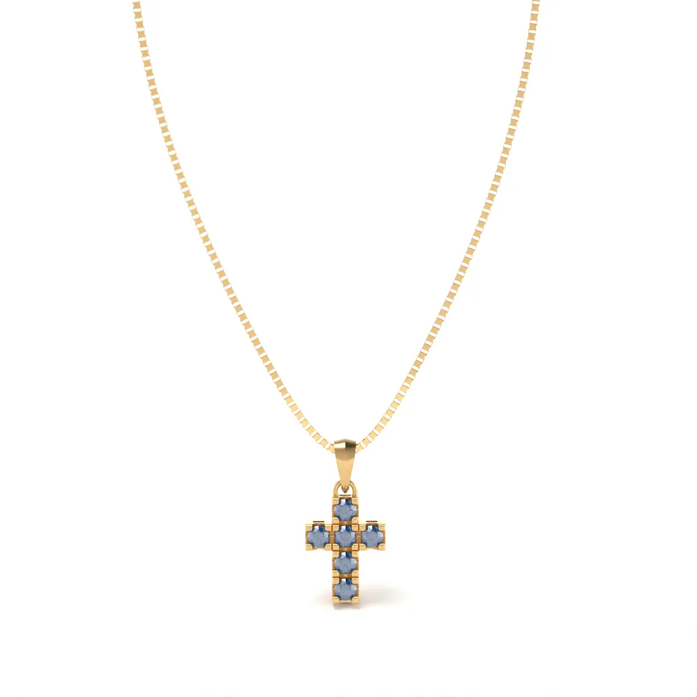 Collana Croce in Oro Giallo con Diamanti Blu Lirimy 2