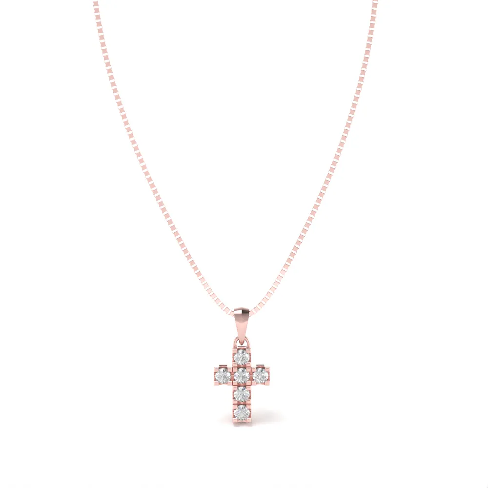 Collana Croce in Oro Rosa con Diamanti Lirimy 2