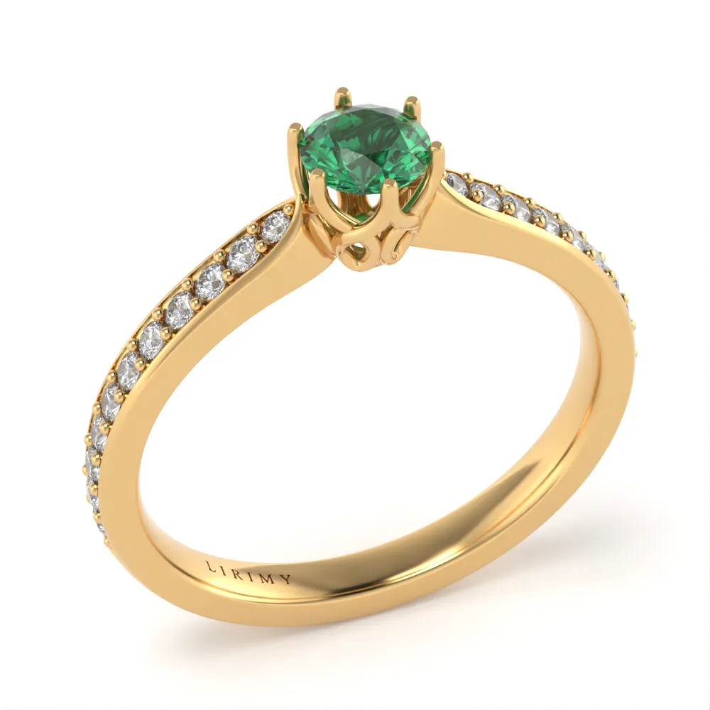 Anello Incanto in Oro Giallo con Smeraldo e Diamanti Lirimy