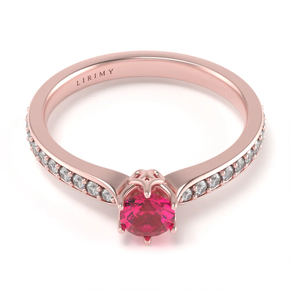 Anello Incanto in Oro Rosa con Rubino e Diamanti Lirimy 4